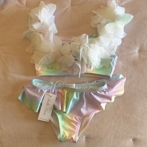 NWT sz 4 Stella Cove Pastel Rainbow Ruffle Bikini with White Petal Trim